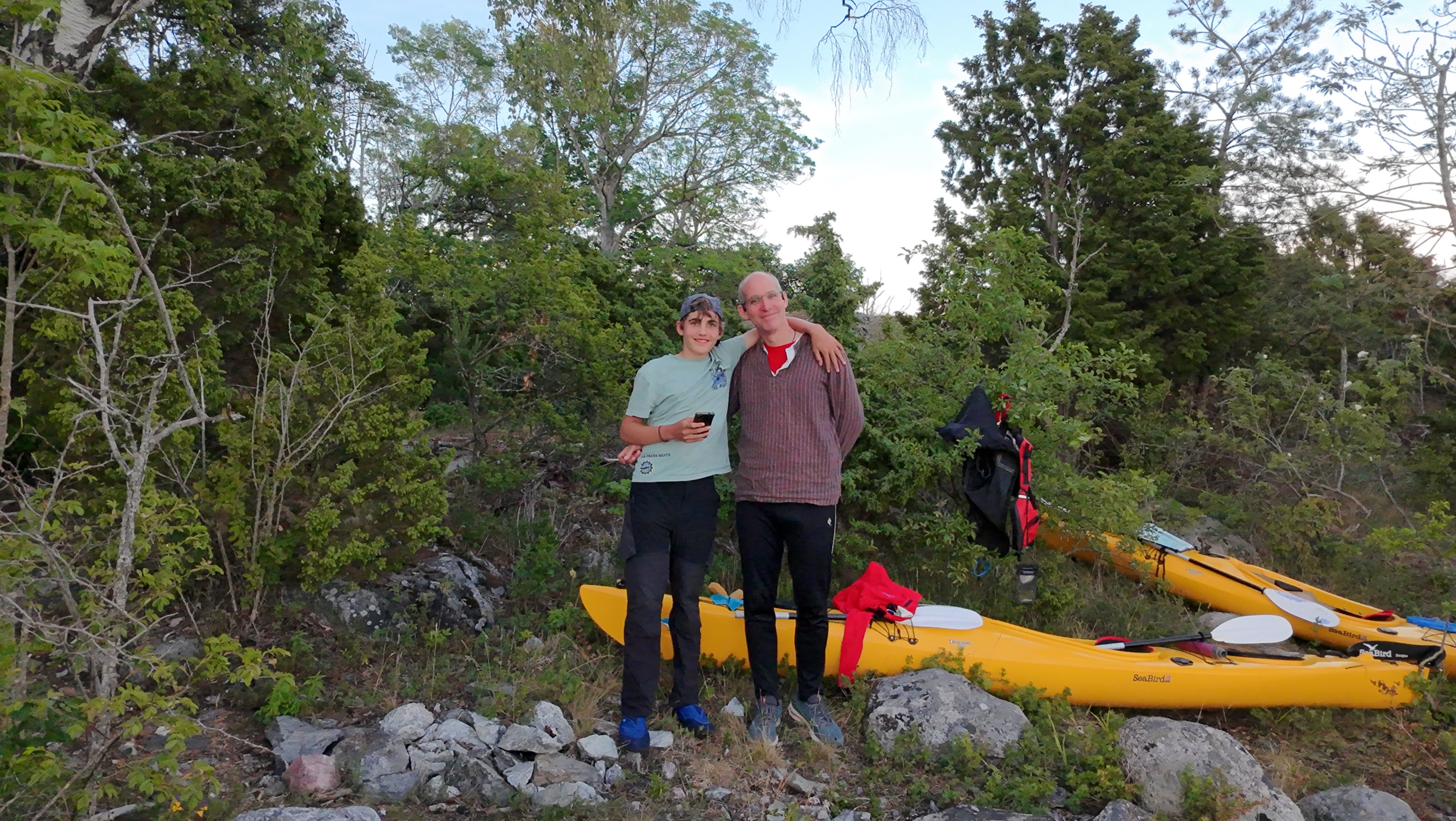 Tom kayaking with his dad in the Swedish archipelago
