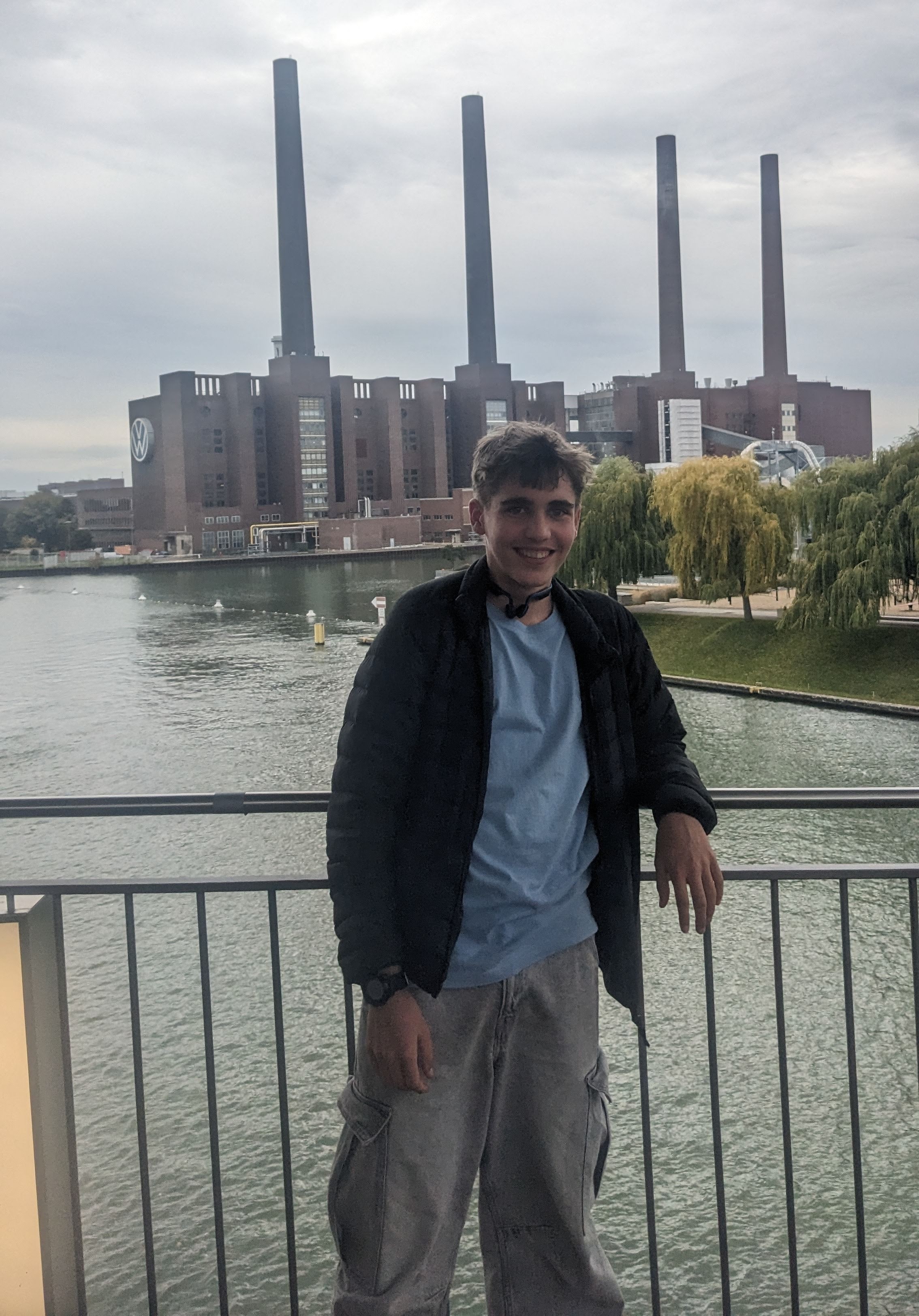 Tom outside the Volkswagen factory in Germany